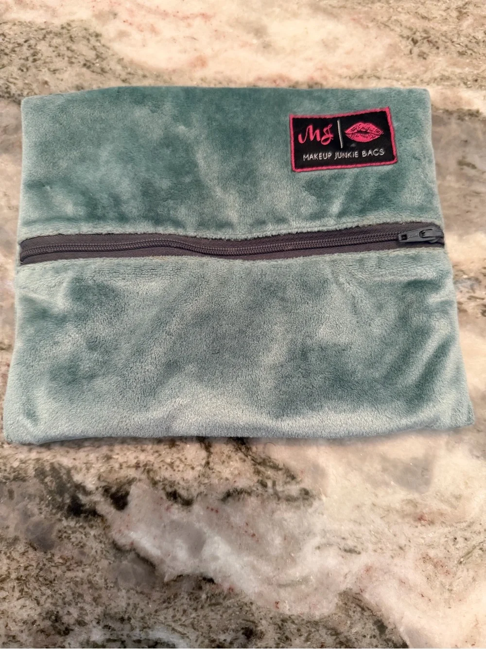Makeup Junkie Bags Small Plush Blue Cosmetic Bag Zip Makeup Pouch Travel Case